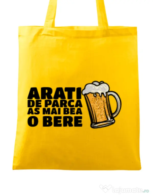 Sacosa din panza As mai bea o bere Galben