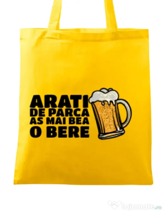 Sacosa din panza As mai bea o bere Galben