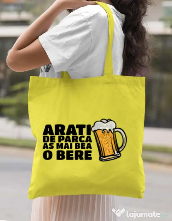 Sacosa din panza As mai bea o bere Galben
