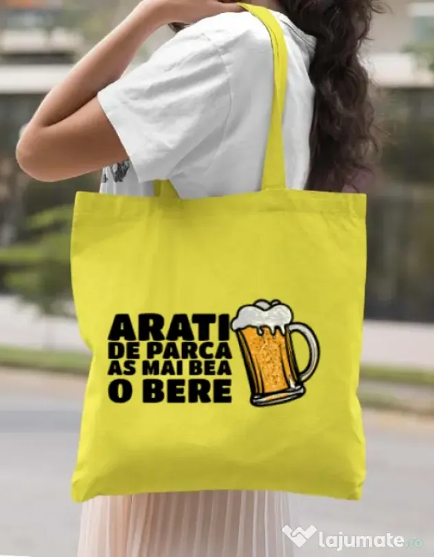 Sacosa din panza As mai bea o bere Galben