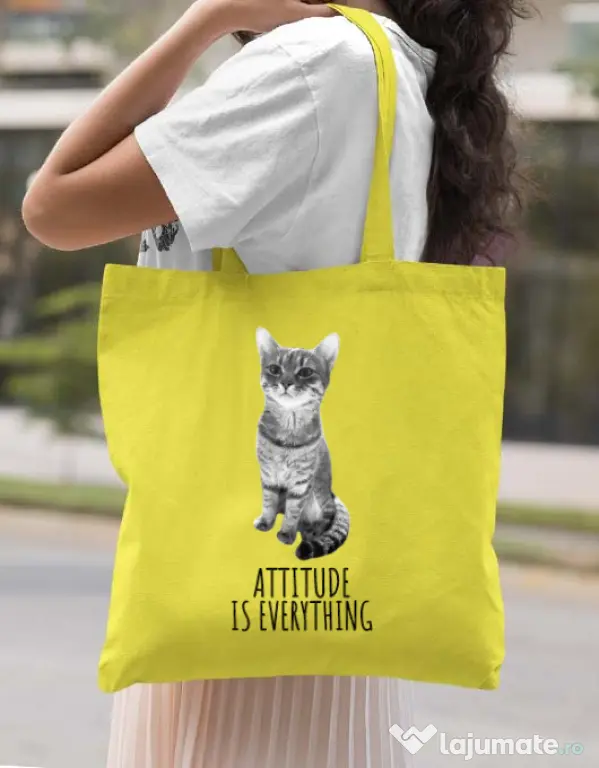 Sacosa din panza Attitude is everything Galben