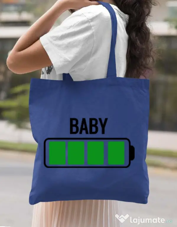 Sacosa din panza Baby battery Albastru regal
