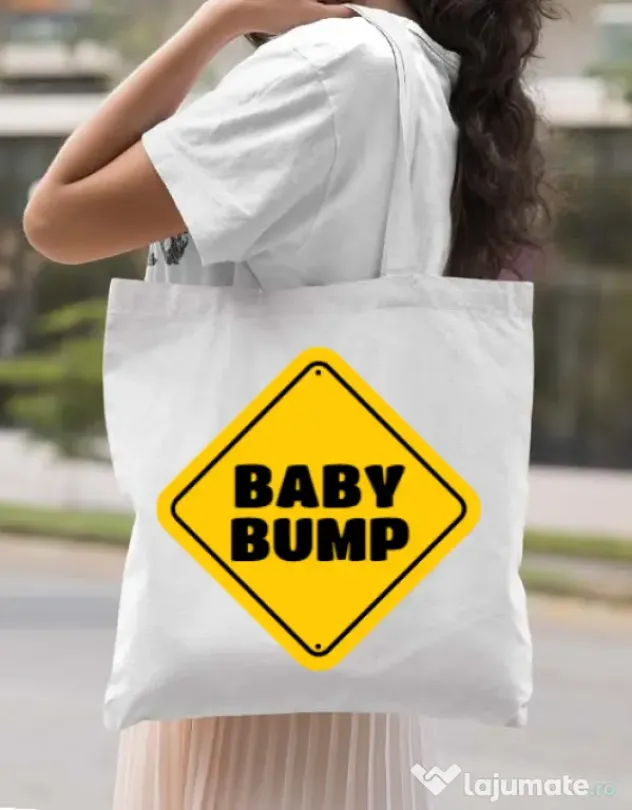 Sacosa din panza Baby bump Alb