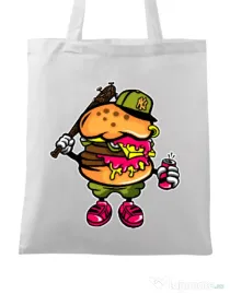 Sacosa din panza Bastard burger Alb