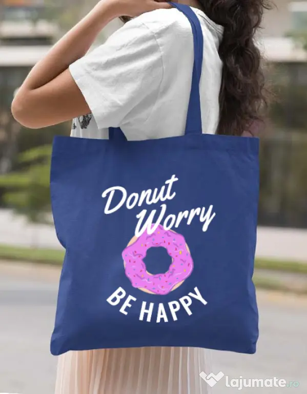 Sacosa din panza Be happy Albastru regal