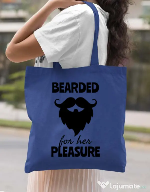 Sacosa din panza Bearded for her pleasure Albastru regal
