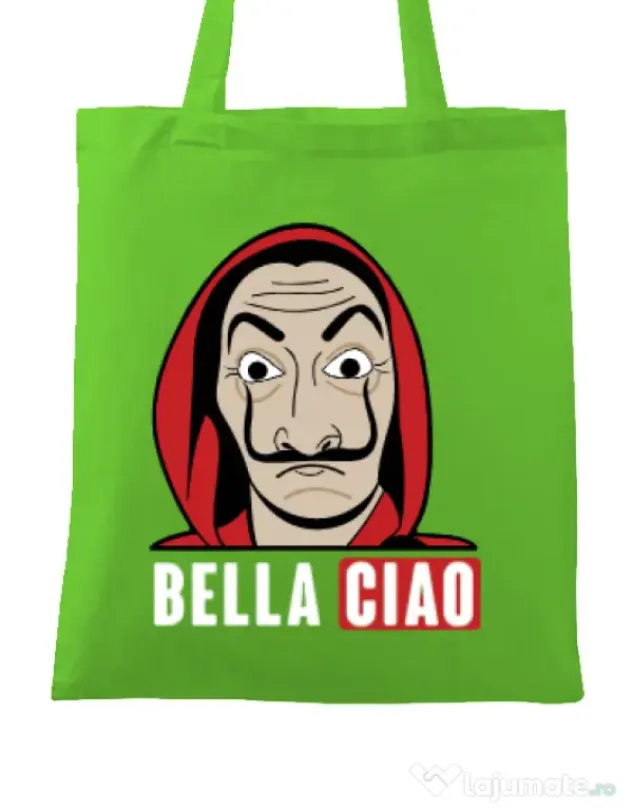 Sacosa din panza Bella ciao Verde mar