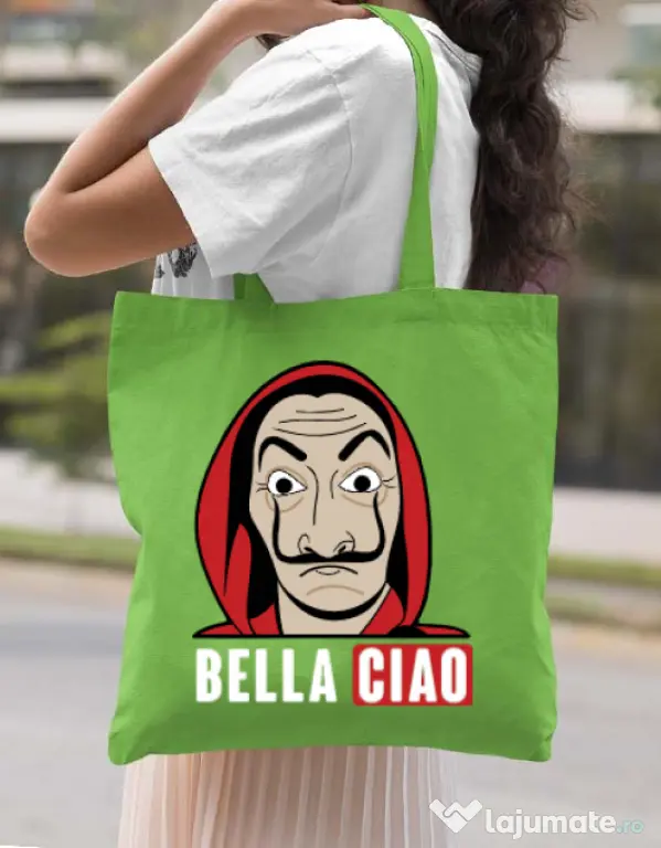 Sacosa din panza Bella ciao Verde mar
