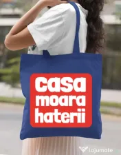Sacosa din panza Casa moara haterii Albastru regal