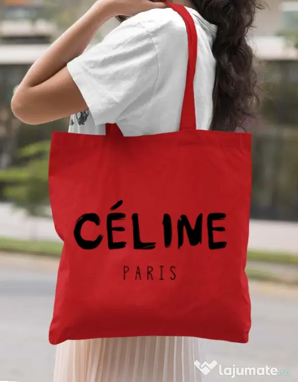 Sacosa din panza Celine paris Rosu