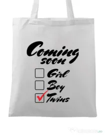 Sacosa din panza Coming soon 2 Alb