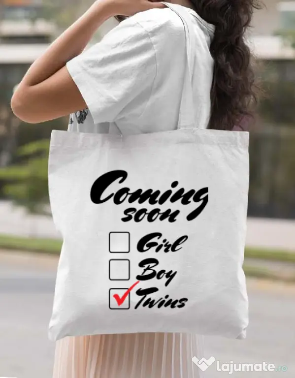 Sacosa din panza Coming soon 2 Alb
