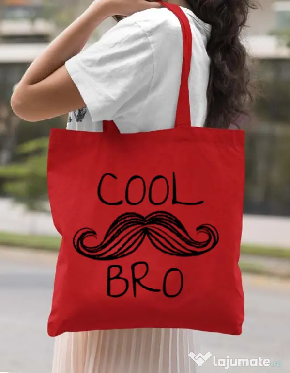 Sacosa din panza Cool moustache bro Rosu