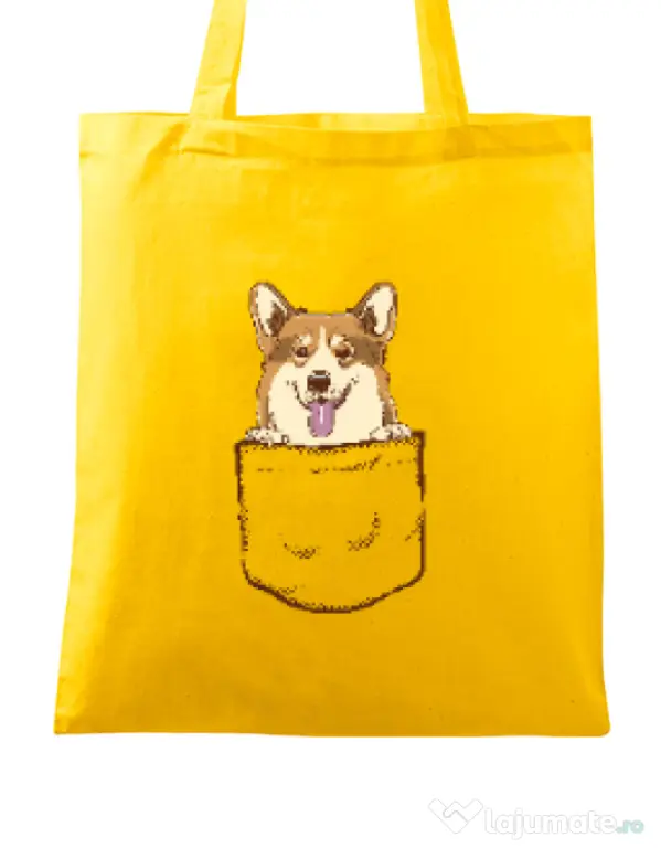 Sacosa din panza Corgi in The Pocket Galben