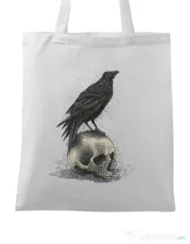 Sacosa din panza Crow skull Alb