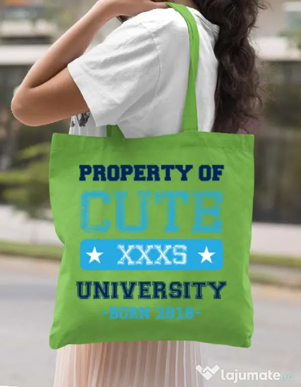 Sacosa din panza Cute university Verde mar