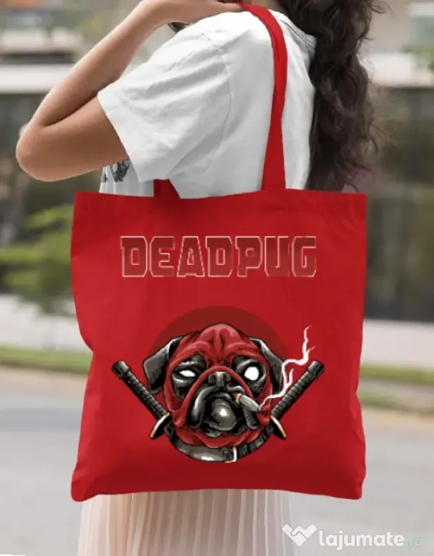 Sacosa din panza Deadpug Rosu