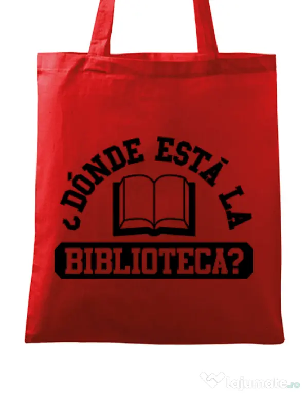 Sacosa din panza Donde esta la biblioteca Rosu