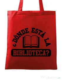 Sacosa din panza Donde esta la biblioteca Rosu