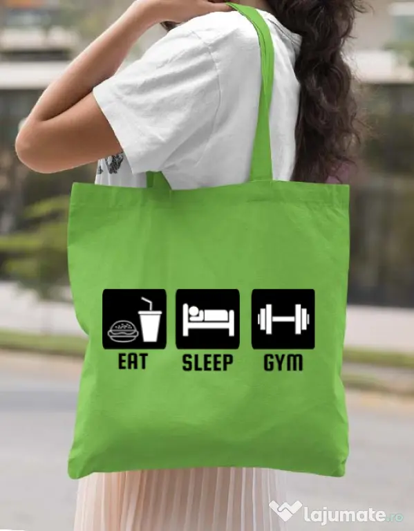 Sacosa din panza Eat sleep gym Verde mar