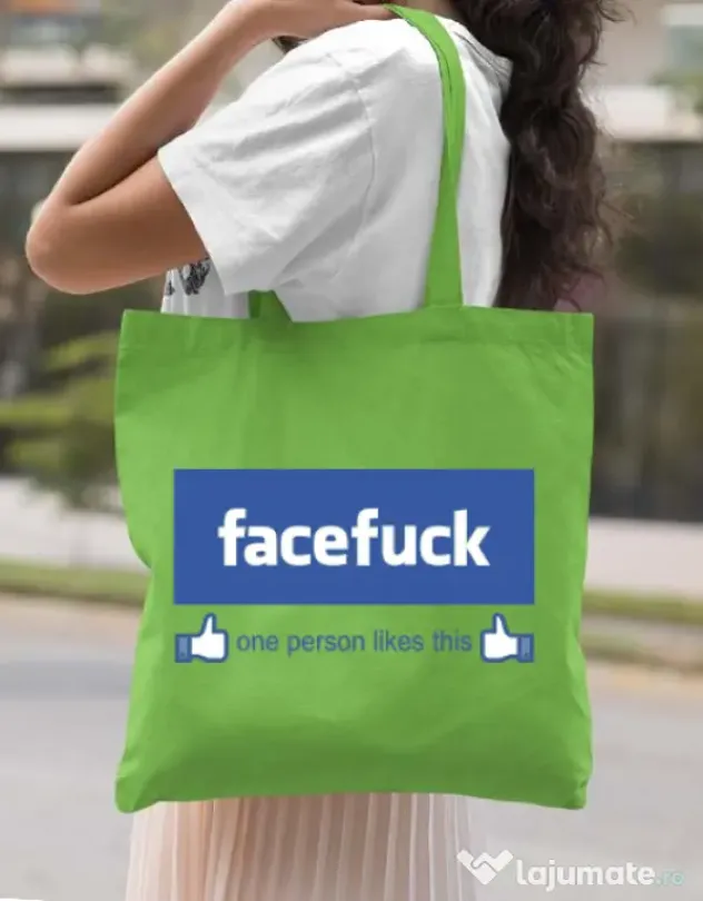 Sacosa din panza Facefuck Verde mar