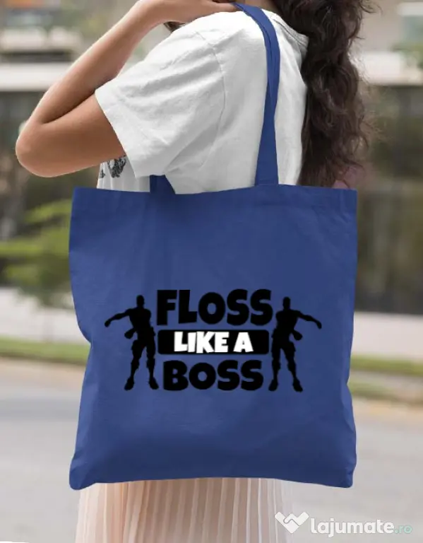 Sacosa din panza Floss like a boss Albastru regal
