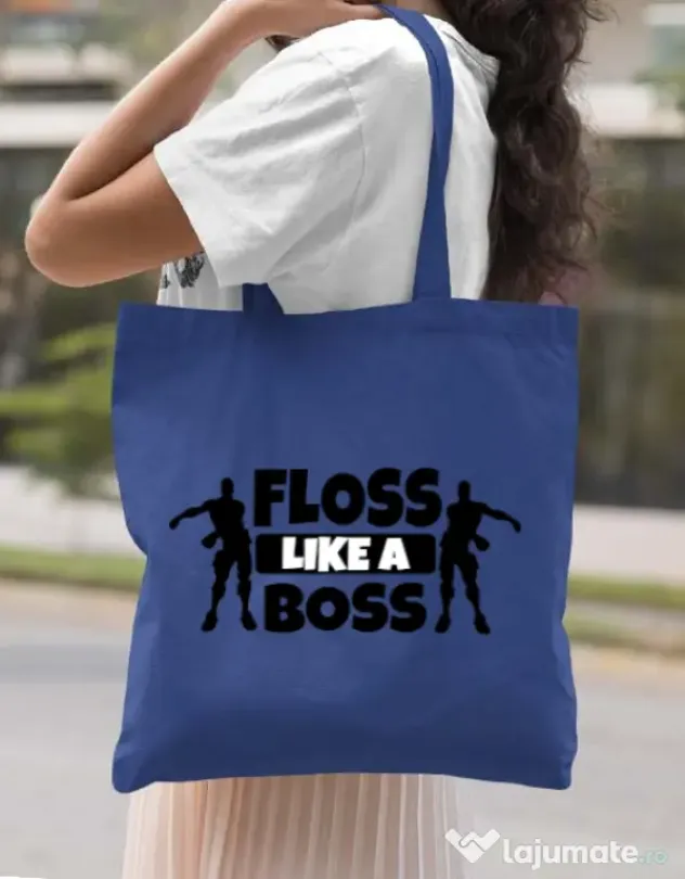 Sacosa din panza Floss like a boss Albastru regal