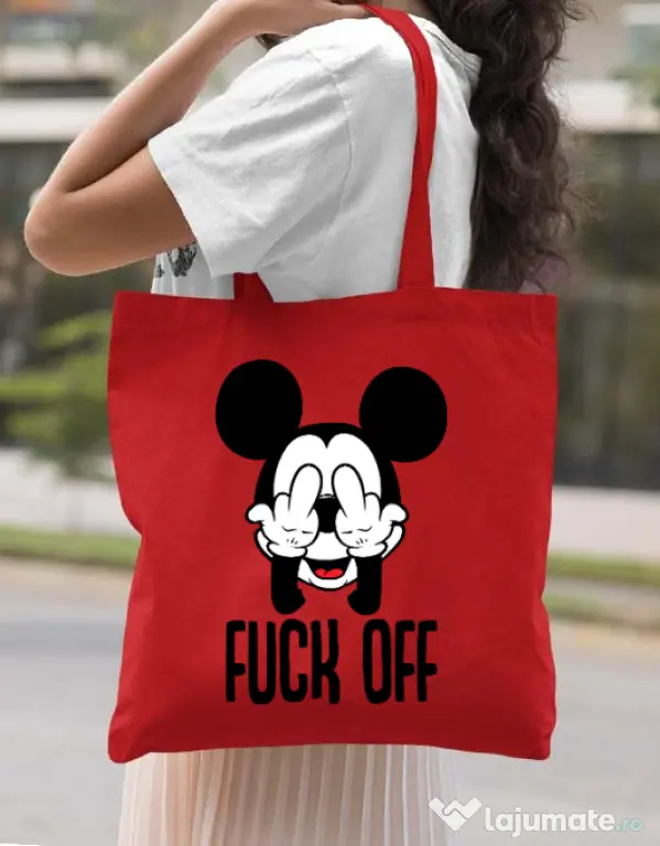 Sacosa din panza Fuck off Rosu