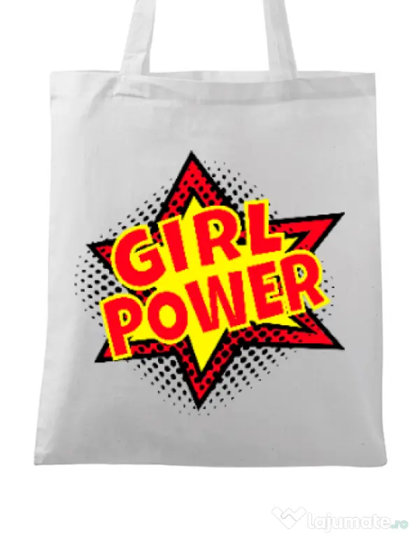 Sacosa din panza Girl power Alb