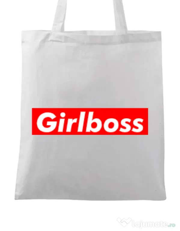 Sacosa din panza Girlboss Alb