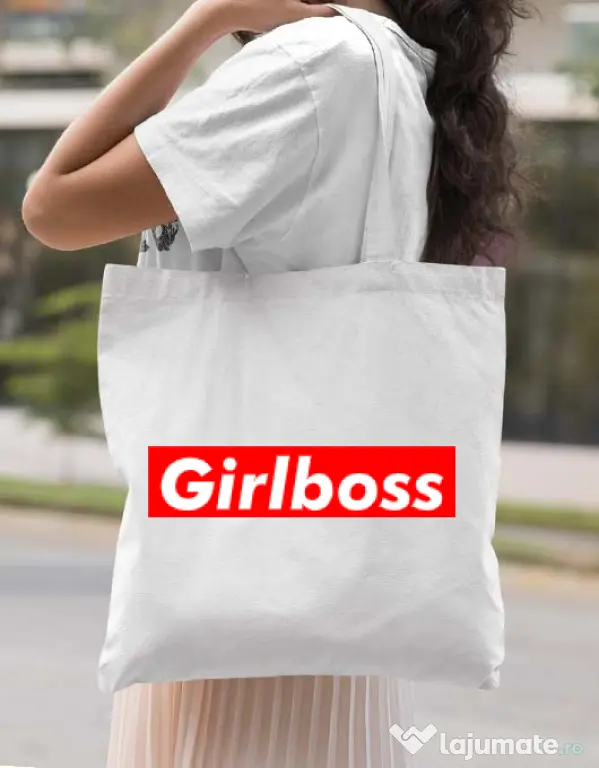 Sacosa din panza Girlboss Alb