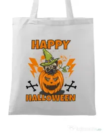 Sacosa din panza Halloween Pug Alb