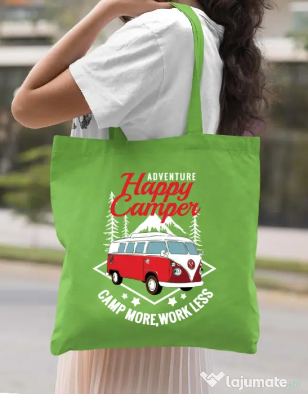 Sacosa din panza Happy Verde mar