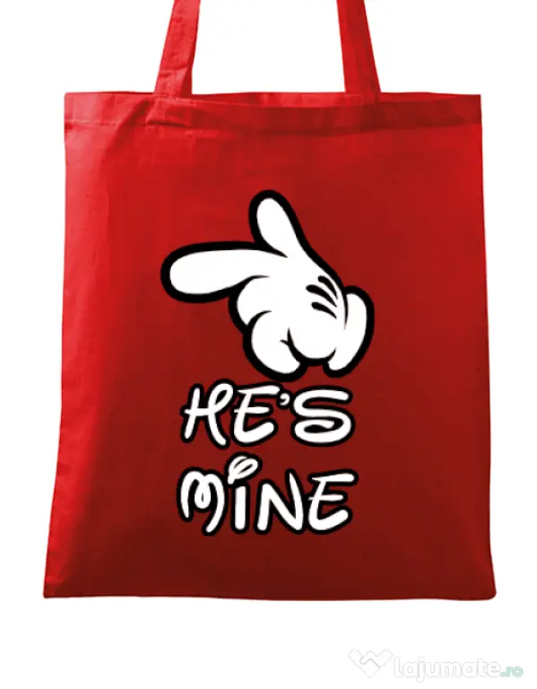 Sacosa din panza He is mine Rosu