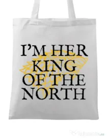 Sacosa din panza Her king of the north Alb