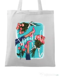 Sacosa din panza High Heels and roses Alb