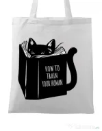 Sacosa din panza How to train your human Alb