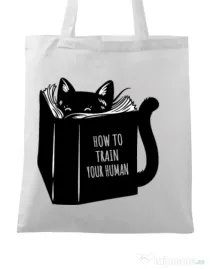 Sacosa din panza How to train your human Alb