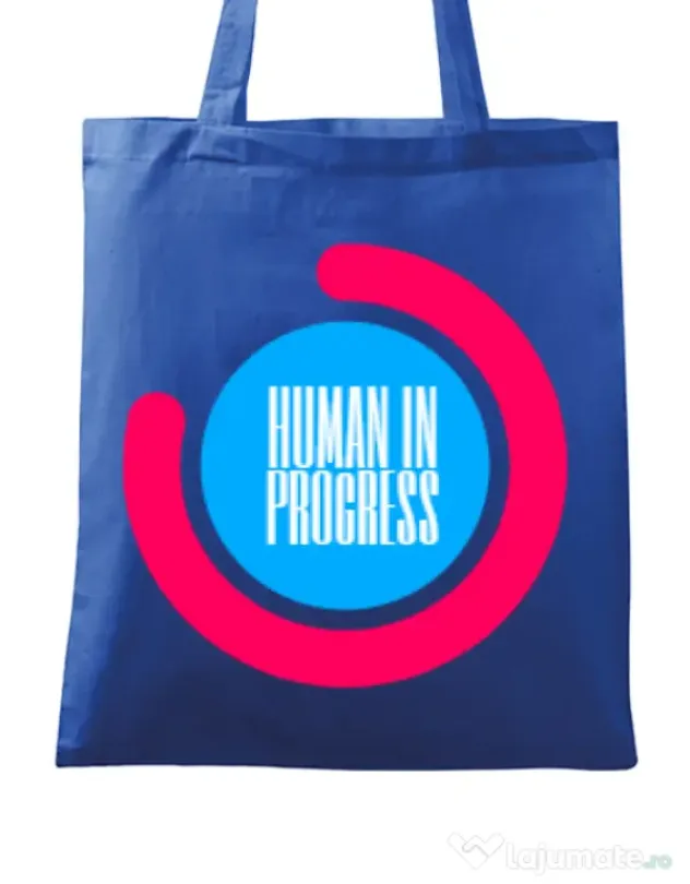Sacosa din panza Human in progress Albastru regal
