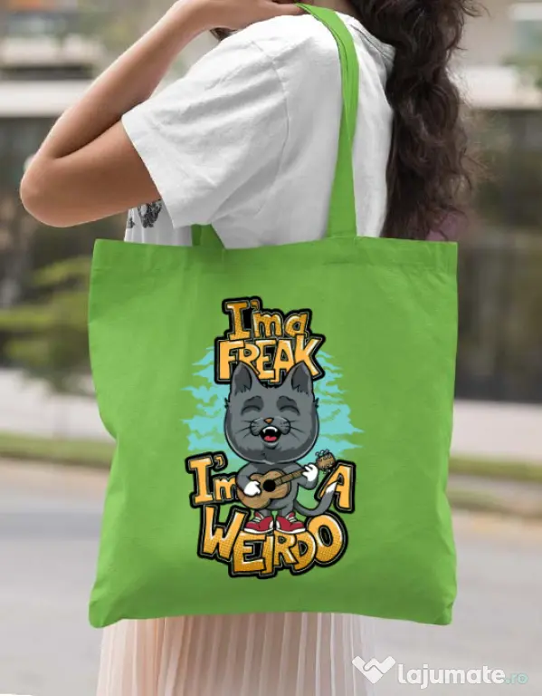 Sacosa din panza I am a freak Verde mar