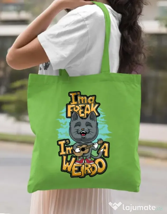 Sacosa din panza I am a freak Verde mar