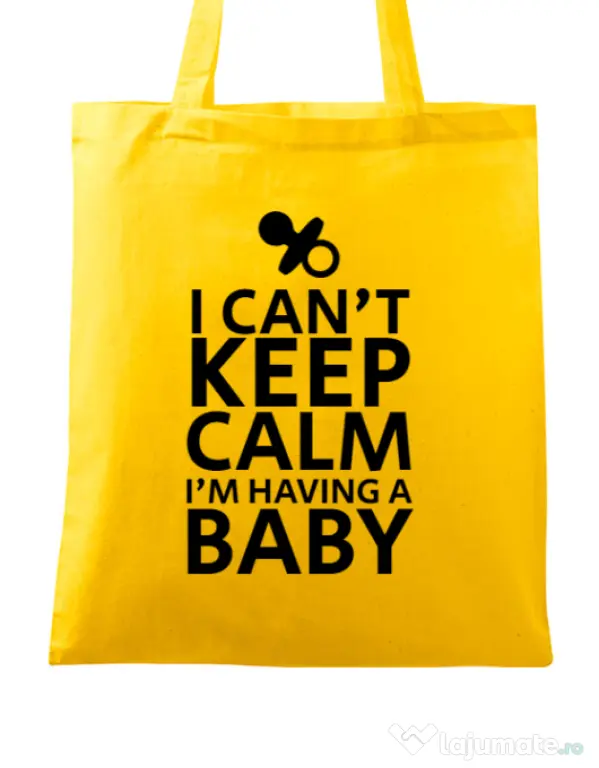 Sacosa din panza I am having a baby Galben