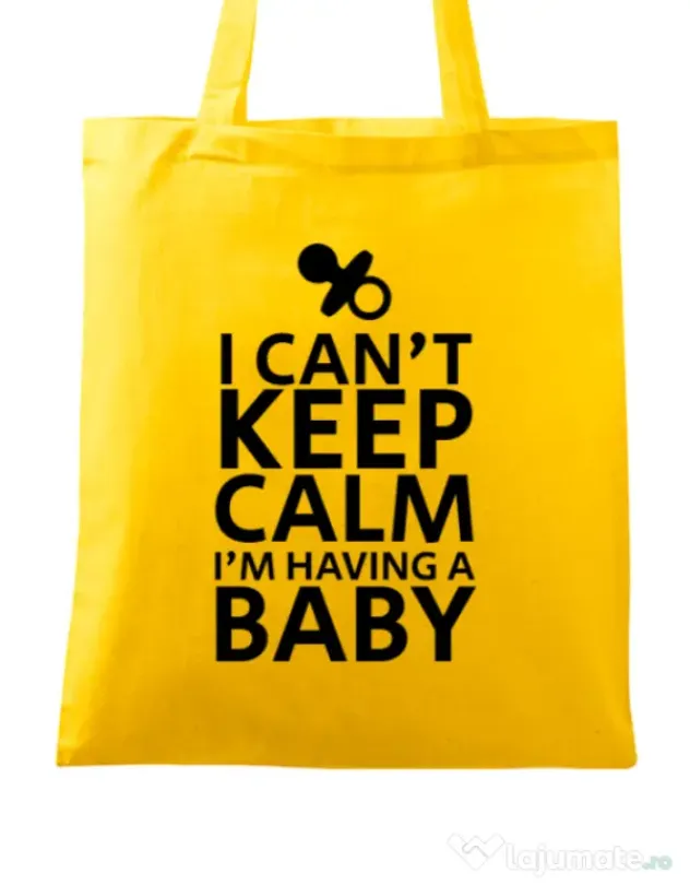 Sacosa din panza I am having a baby Galben