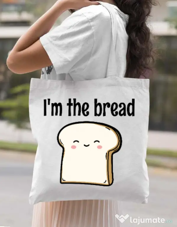 Sacosa din panza I am the bread Alb
