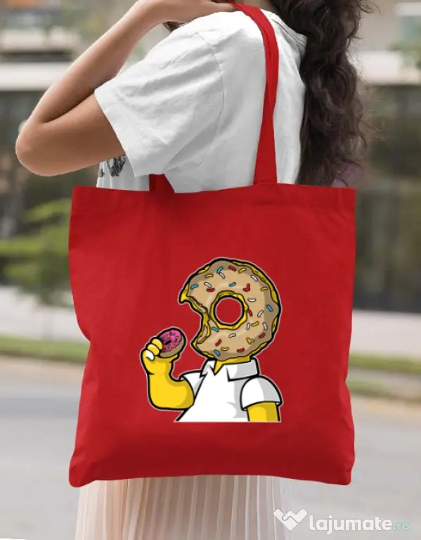 Sacosa din panza I Like Donut Rosu