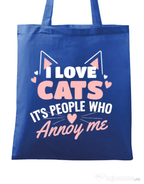 Sacosa din panza I love cats Albastru regal