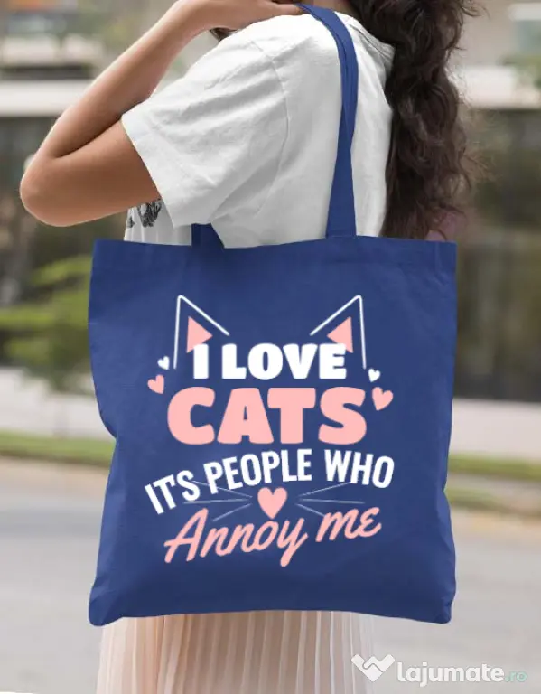 Sacosa din panza I love cats Albastru regal
