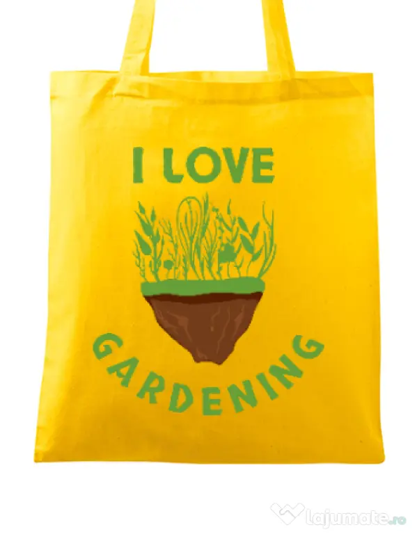 Sacosa din panza I love gardening Galben