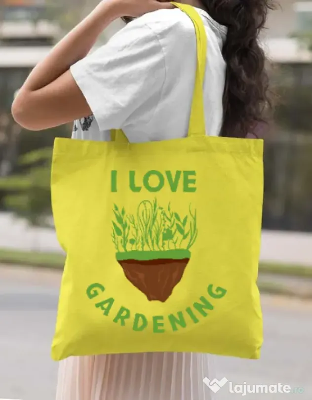 Sacosa din panza I love gardening Galben