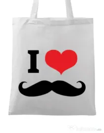 Sacosa din panza I love moustaches Alb